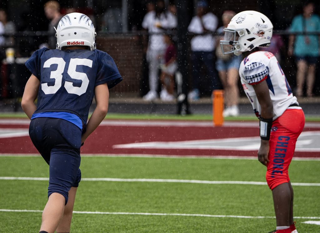 Two players squaring up before the snap