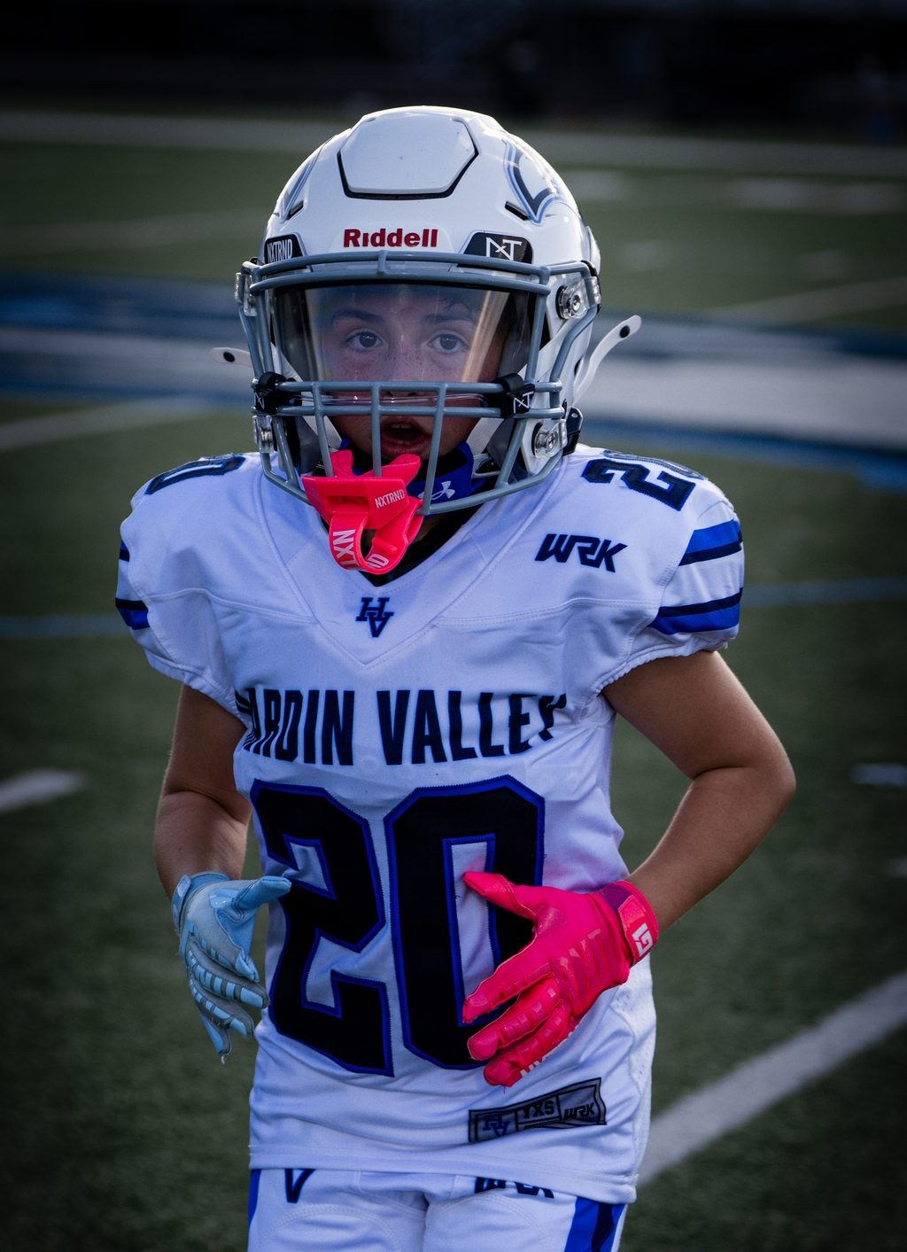 Young player set and ready before the snap